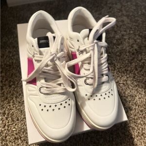 Jimmy Choo Woman’s Starry White and Pink Sneakers